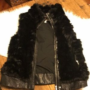 F21 faux fur vest with faux leather trim